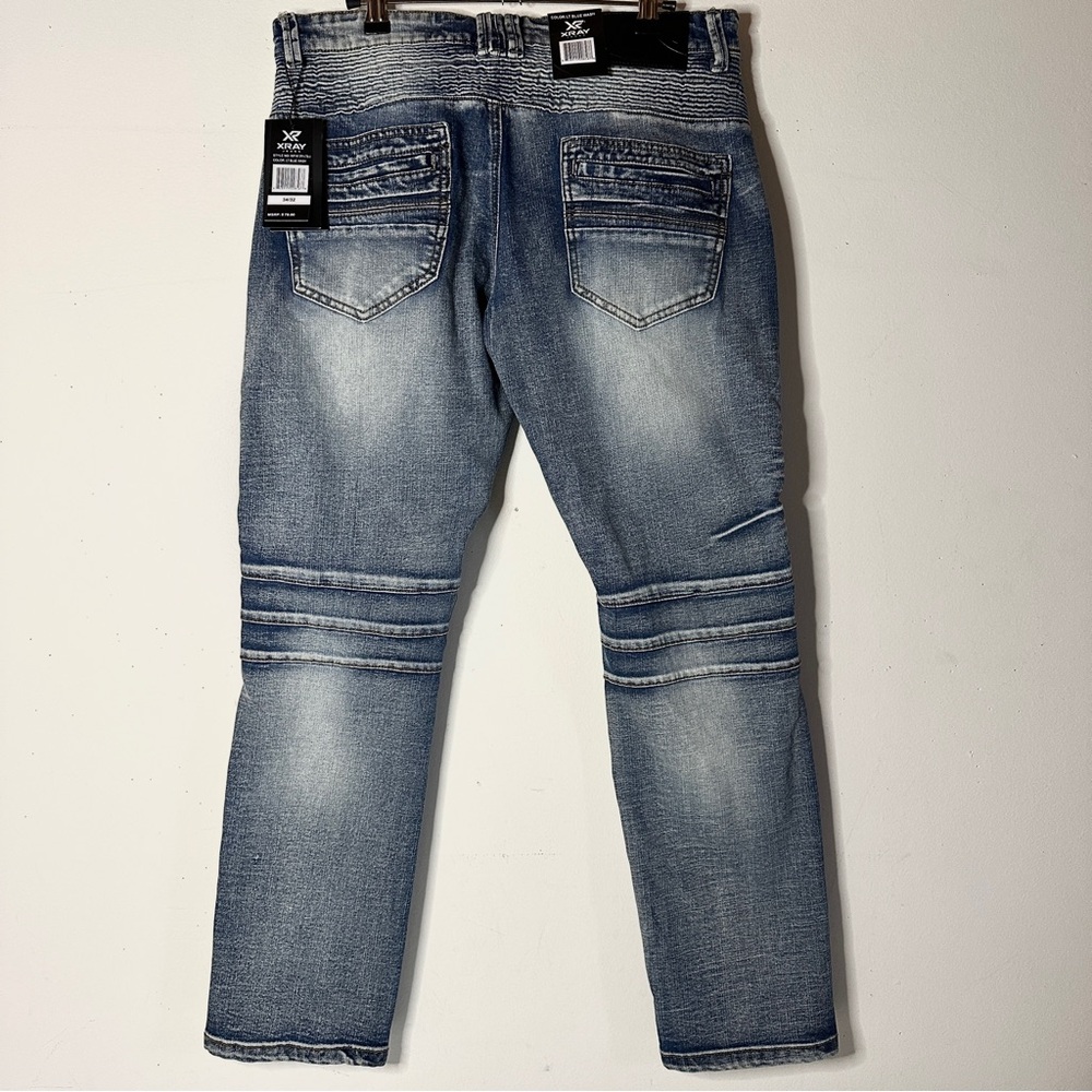 XRAY Stretch Moto Jeans W 34/32 Lt Blue Wash Bikercore - Picture 2 of 9